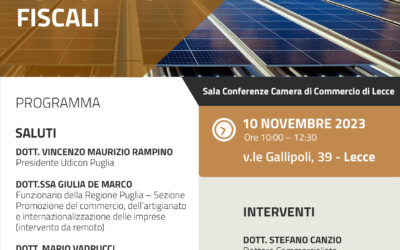 “ENERGIE RINNOVABILI: FUTURO SOSTENIBILE E AGEVOLAZIONI FISCALI”Workshop di Udicon Puglia Venerdì a Lecce