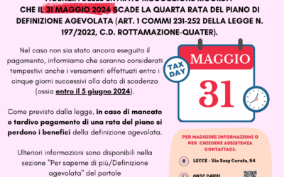 Piano di definizione agevolata: il 31 Maggio scade la 4 rata.